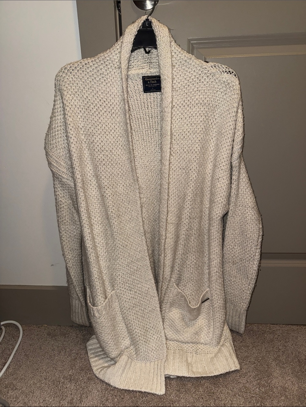 Abercrombie & Fitch Cream Open-Front Knit Cardigan